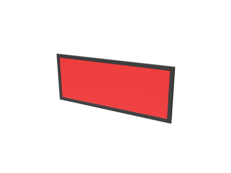 A free-standing powder-coated backsplash panel, red with a black frame