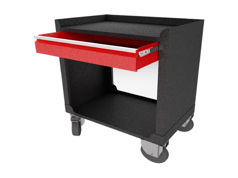 The rolling tool cart: one drawer, an open shelf and four casters