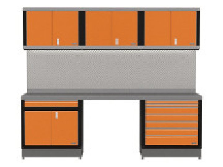 Built-in 2: Three uppers, single-drawer and double-drawer lowers, counter, backsplash, LED valance
