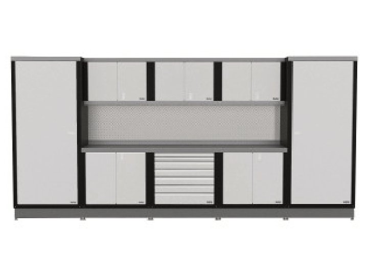Built-in 5: Two closets bookending three uppers, two lowers and a tool chest